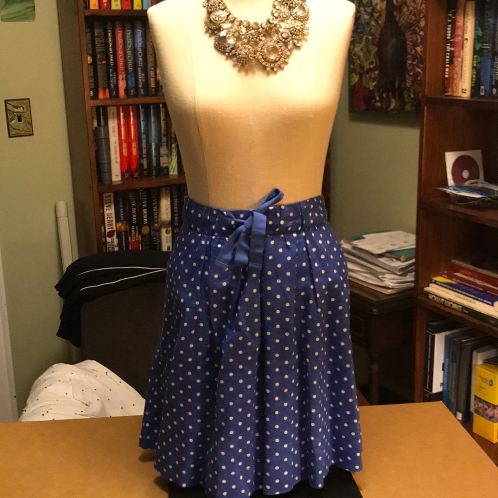 J. Crew Blue Polka Dot Midi Skirt